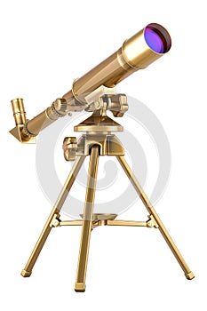 Golden Telescope with Sturdy Steel Tripod, 3D rendering