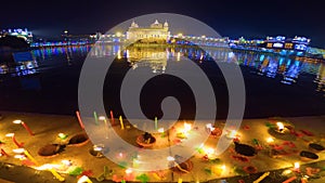 The Golden Temple Amritsar India Sri Harimandir Sahib Celebrate Gurupurab in Golden Temple and Fireworks, Fireworks adorn sky