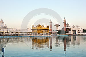 Golden Temple Harmandir Sahib also Darbar Sahib in the evening at sunset. Amritsar. Punjab. India