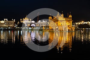 Golden temple Harmandir sahib in Amritsar at night