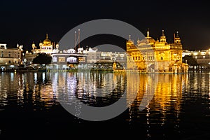 Golden temple Harmandir sahib in Amritsar at night