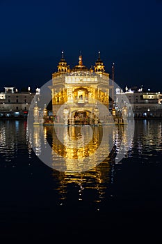 Golden temple Harmandir sahib in Amritsar at night