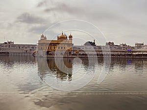 Golden Temple Shri Darbar Sahib view with cloudy sky