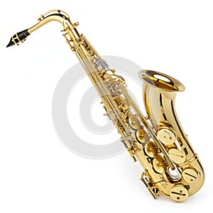 Golden Tenor Saxophone isolated on white background photo