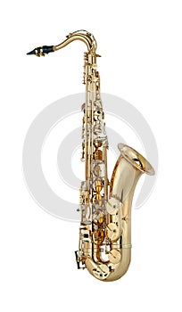 Golden Tenor Saxophone, Sax Woodwind Music Instrument Isolated on White background