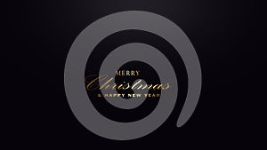 Golden text on black background. Merry Christmas and Happy New Year lettering for invitation and greeting card, prints and posters