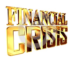 Golden Text the financial crisis on a white background