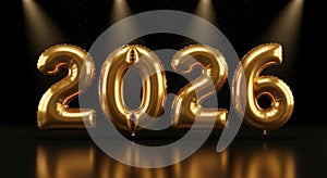 Golden 2026 Text with Soft Motion Particles