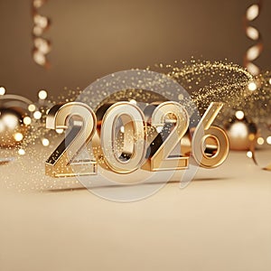 Golden 2026 Text with Soft Motion Particles