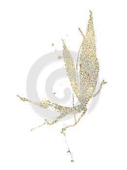 Golden texture bamboo branch with leaves. Exotic twig clipart