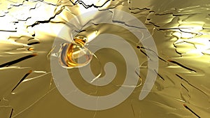 Golden texture with fractures. Beautiful abstraction with lines and cracks. 3D image of liquid gold