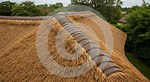 Golden Thatched Roof Close Up View
