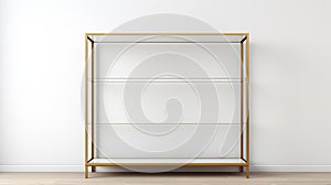 Golden Thin Frame Display Cabinet On Minimalistic White Background