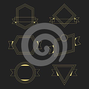 Golden thin line empty geometrical banners design elements set