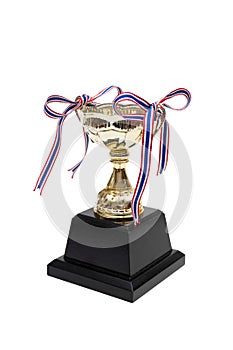 Golden thophy isolated on white background