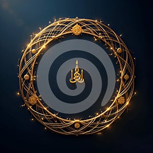 Golden Threads Interwoven with Religious Symbols on Navy-Blue Background-World Religion Day. photo
