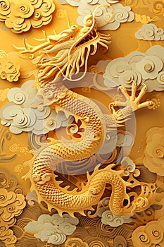 Golden three-dimensional dragon sculpture