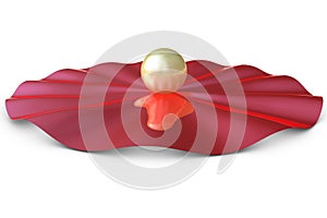 Golden three dimensional sphere on a red slab