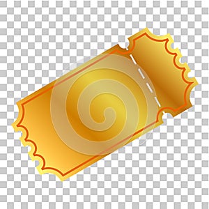 Golden ticket or coupon, at transparent effect background