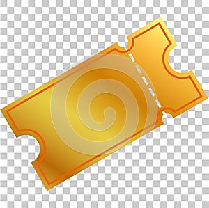 Golden ticket or coupon, at transparent effect background