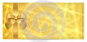 Golden ticket, Gold ticket gold bow vector blank template design with star golden background
