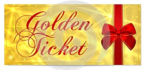 Golden ticket, Gold ticket tear-off vector template design with star golden background