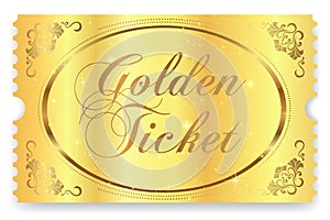 Golden ticket, Gold ticket tear-off vector template design with star golden background