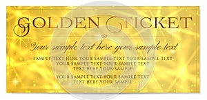 Golden ticket, Gold ticket tear-off vector template design with star golden background