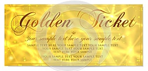 Golden ticket, Gold ticket tear-off vector template design with star golden background