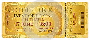 Golden ticket, golden token tear-off ticket, coupon with curve patter