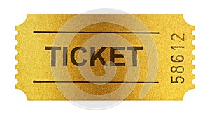 Golden ticket isolated on white with clipping path
