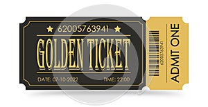 Golden Ticket. Vector illustration for websites, applications, cinemas, clubs, mass events and creative design
