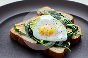 Golden toast with avocado chopped greens and fried egg