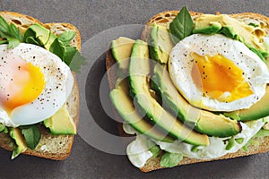 Golden toast with avocado chopped greens and fried egg