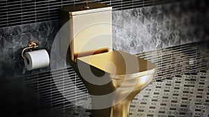 Golden toilet in luxury bathroom. 3D illustration