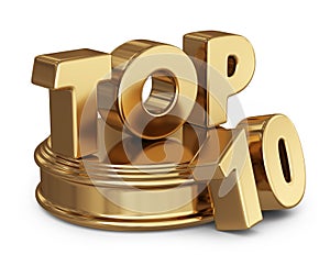 Golden top 10 list. 3D icon on white