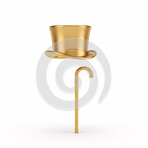 A golden top hat and cane levitating, casting a shadow