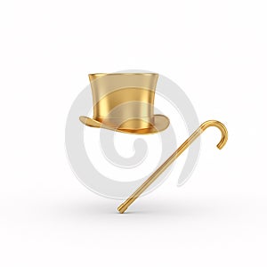 A golden top hat and cane levitating, casting a shadow