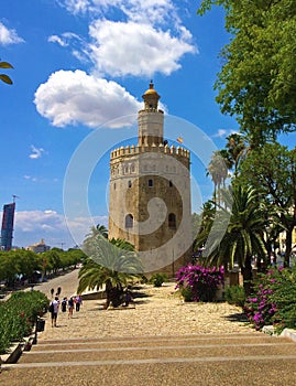 The Golden Tower - one of Seville`s most photographed landmarks, as it is prominently located at a wide promenade near the river