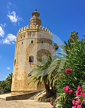 The Golden Tower - one of Seville`s most photographed landmarks, as it is prominently located at a wide promenade near the river