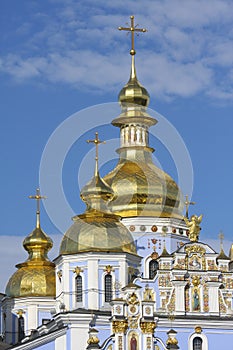 Golden towers of Orthodox church in Kiev, Ukraine