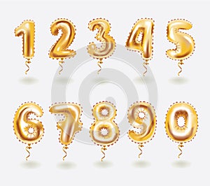 Golden toy balloons 3d vector number set