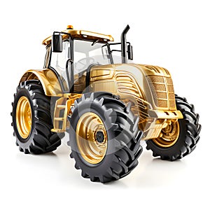 Golden tractor isolated on white background
