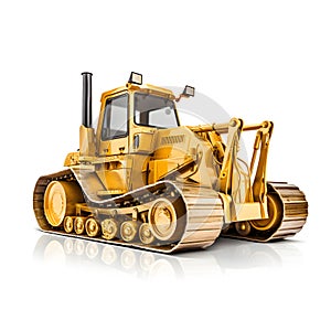 Golden tractor isolated on white background