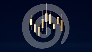 Golden Trading Candles on a Dark Blue Studio Background. Stock Market Investing Graph.