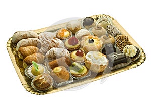 Golden tray with pastries