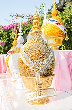 Golden tray with pedestal on Thai ceremony occasion