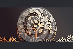 Golden tree logo on dark background - ecology and environment related illustration