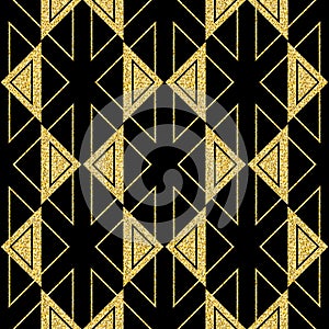 Golden triangle geometric seamless pattern golden shimmer shiny background for design