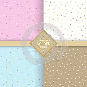Golden triangle glitter seamless pattern on pastel background. T